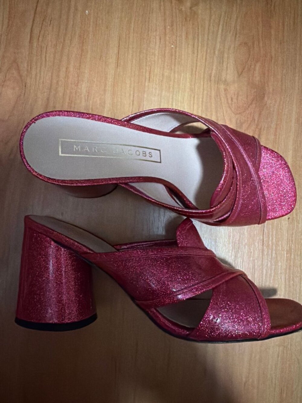 Marc Jacobs Glitter Red Heeled Mules Sandals Size 37